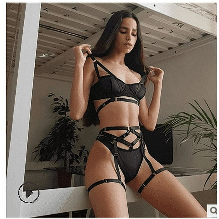 Nokiwiqis Women´s Sexy Lace Lingerie Set Mesh Back Buckle Straps Bra Thong  Underwear 2-Pieces