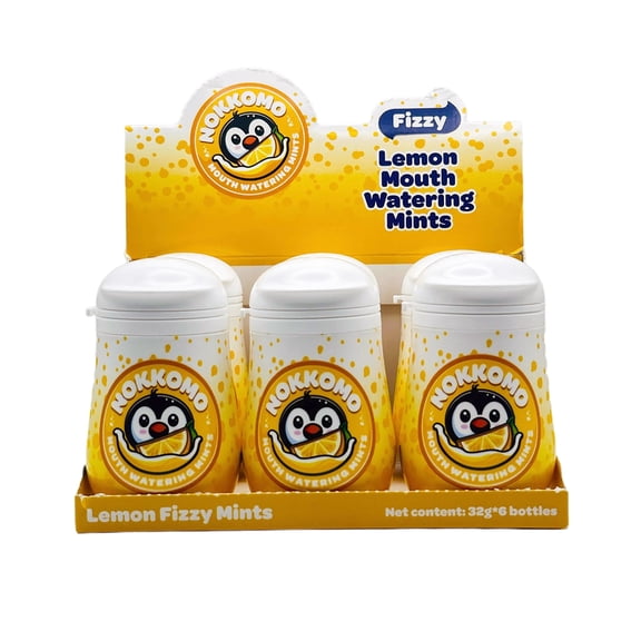 Nokkomo Mints Lemon Fizzy Mints for Dry Mouth Relief, Sugar Free, 40 Mints Each Pack of 6