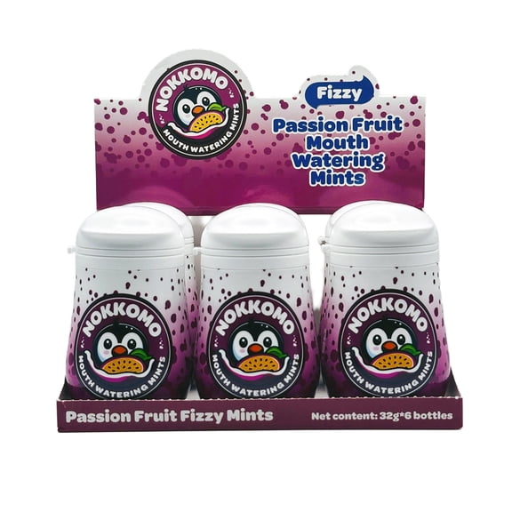 Nokkomo Mints Passion Fruit Fizzy Mints for Dry Mouth Relief, Sugar Free, 40 Mints Each Pack of 6