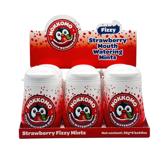 Nokkomo Mints Strawberry Fizzy Mints for Dry Mouth Relief, Sugar Free, 40 Mints Each Pack of 6