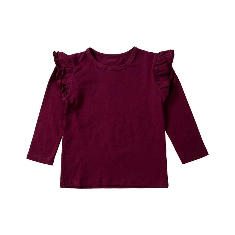 Nokpsedcb Toddler Baby Boy Girl Basic Solid Plain Organic Cotton T Shirts  Tops Long Sleeve Tee Shirt Girls Clothes Red 3-4 Years 