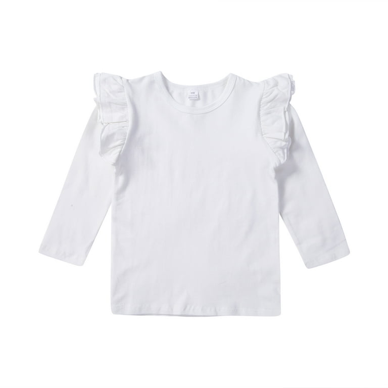 Nokpsedcb Toddler Baby Boy Girl Basic Solid Plain Organic Cotton T Shirts  Tops Long Sleeve Tee Shirt Girls Clothes White 6-12 Months