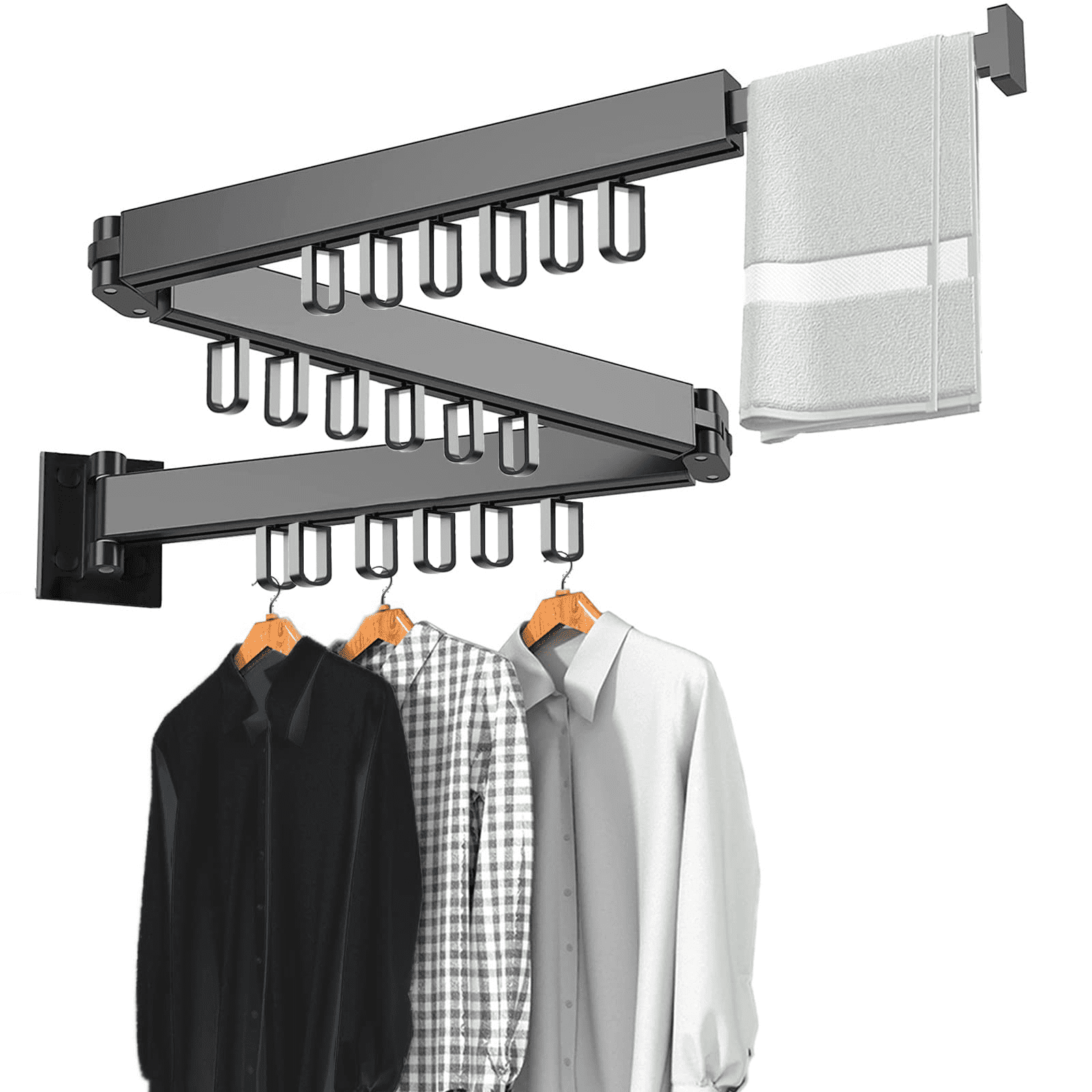 Wall Mounted Clothes Hanger Punching Free Triple Collapsible