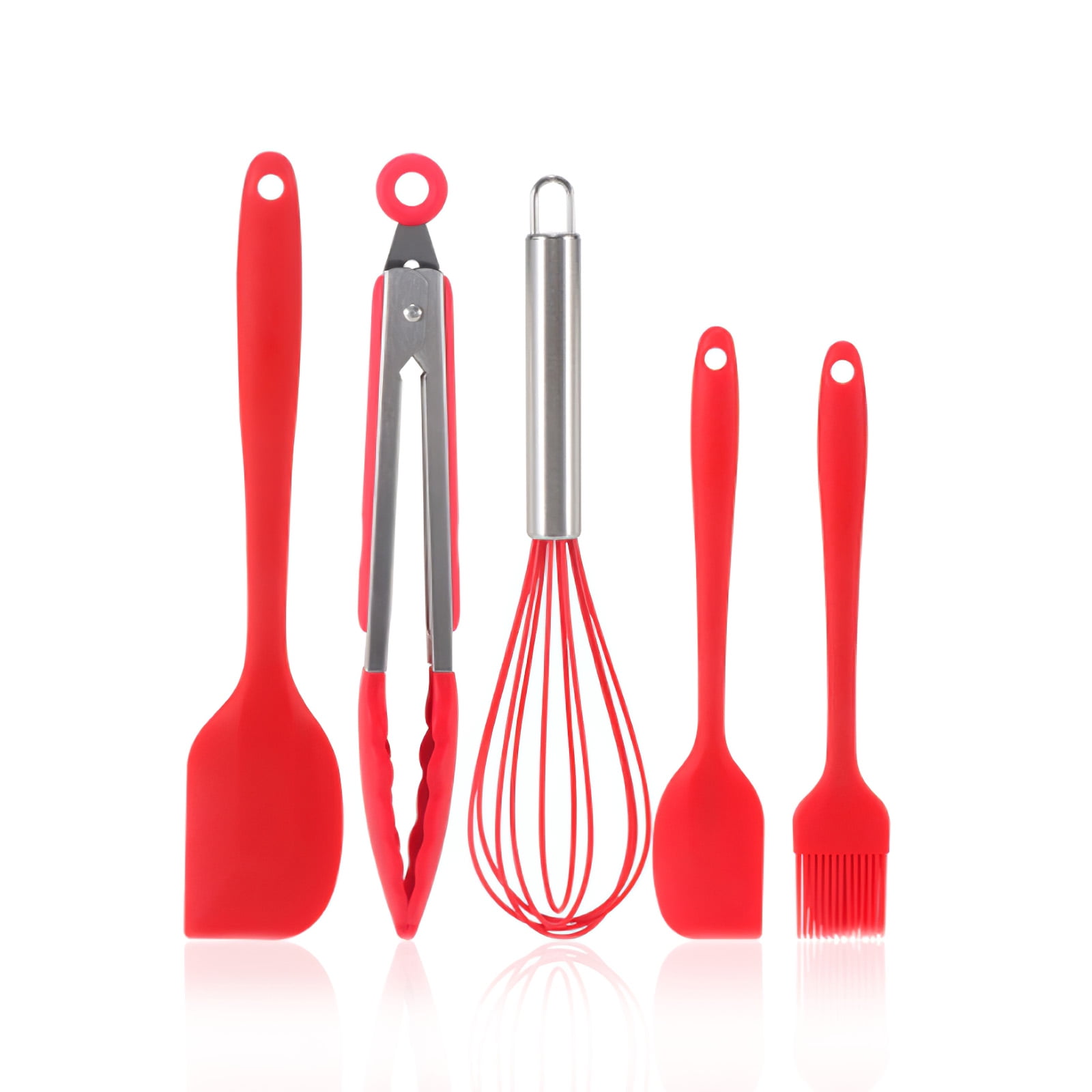 Nokstar Silicone Cook Utensils Set, 5 Piece Kitchen Cooking Set, Includes  Kitchen Tongs, Large Spatula, Small Spatula, Basting Brush, Whisk