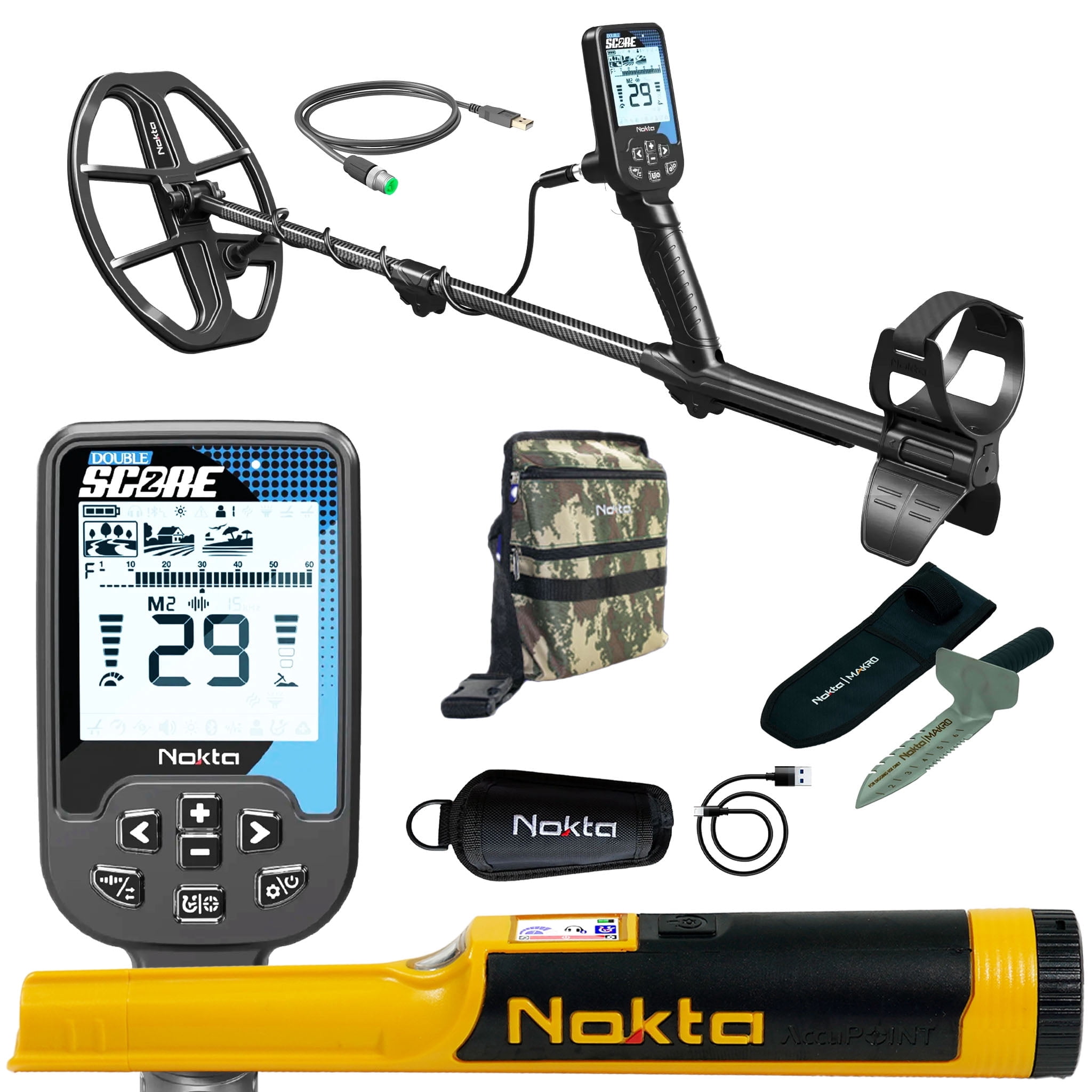 Nokta Double Score (Score 2) Waterproof Metal Detector Bundle -  Accupoint Pinpointer, Finds Pouch, and Premium Digger