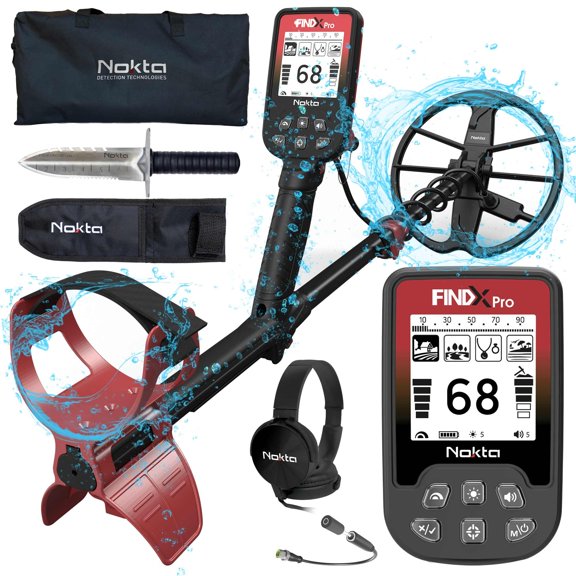 Nokta FINDX PRO Metal Detector for Adults, Professional Fully Waterproof Metal Detector for Gold, Pinpoint, USB Rechargeable, Backlit LCD Complete Kit with Headphones, Carrying Bag, Premium Digger