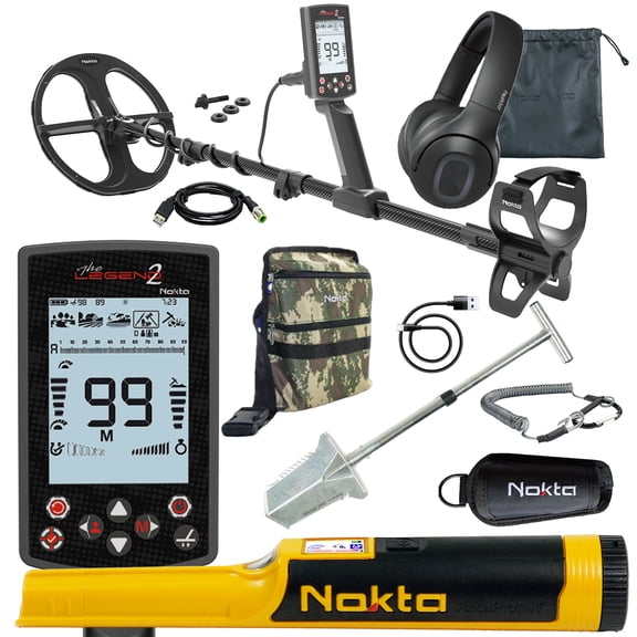 Nokta The Legend 2 SMF Waterproof Metal Detector with Accupoint Pinpointer, Premium Shovel, and Finds Pouch