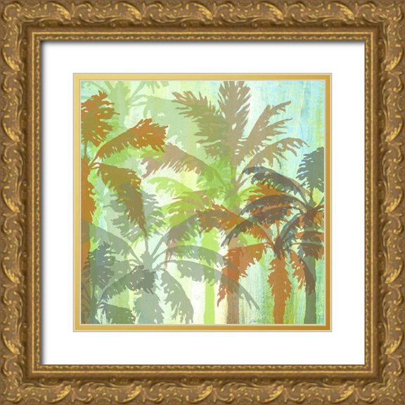 Nola 26x26 Gold Ornate Wood Framed with Double Matting Museum Art Print Titled - Palm Shadows I
