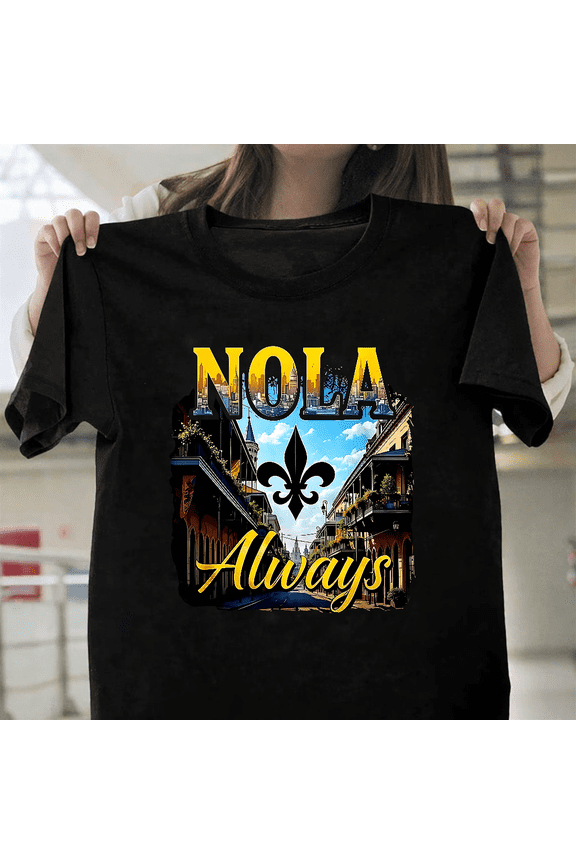 Nola Always Vintage New Orleans Fleur De Lis Retro Graphic Unisex T-Shirt, for men & women, up to size 5XL.