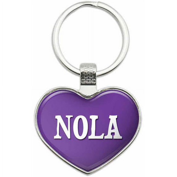 Nola - Names Female Metal Heart Keychain Key Chain Ring, Multiple Colors Available