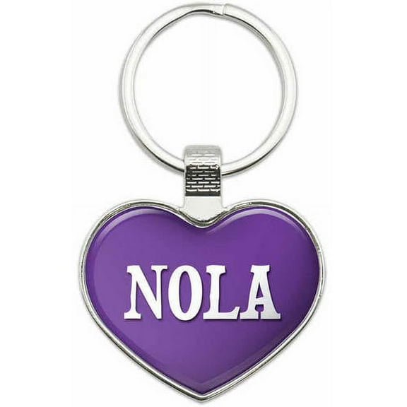 Nola - Names Female Metal Heart Keychain Key Chain Ring, Multiple Colors Available