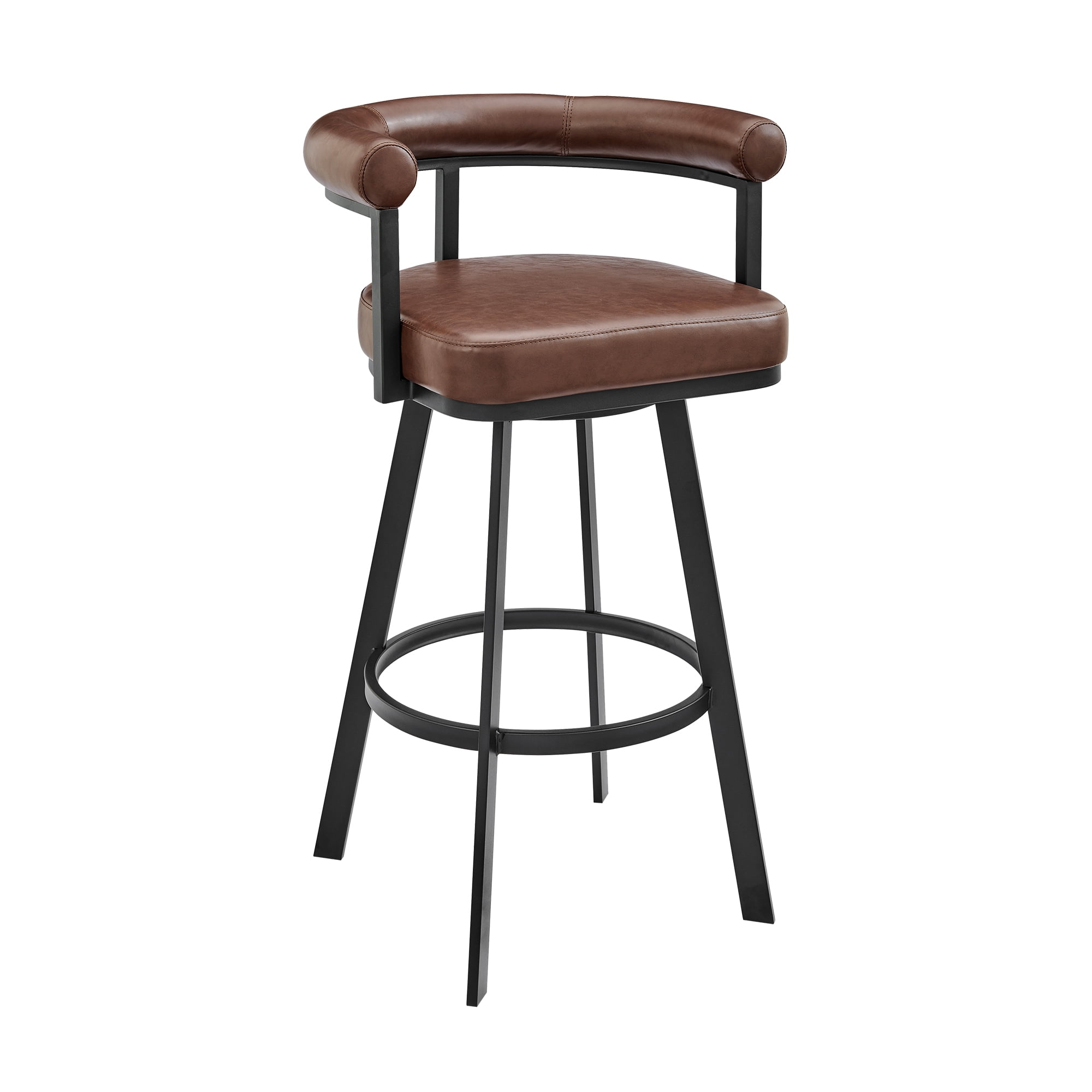 Nolagam 34'' Brown Faux Leather and Metal Swivel Counter Stool