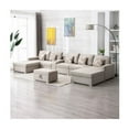 thumbnail image 1 of Nolan Beige Linen Fabric 7Pc Double Chaise Sectional Sofa with Interchangeable Legs, Storage Ottoman, Pillows, and a USB, Charging Ports, Cupholders, Storage Console Table, 1 of 5