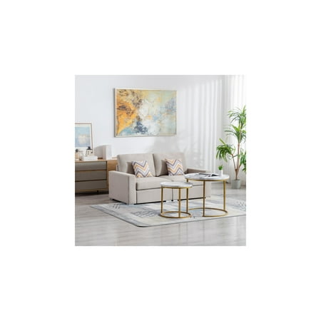 Nolan Beige Linen Fabric Loveseat with Pillows and Interchangeable Legs
