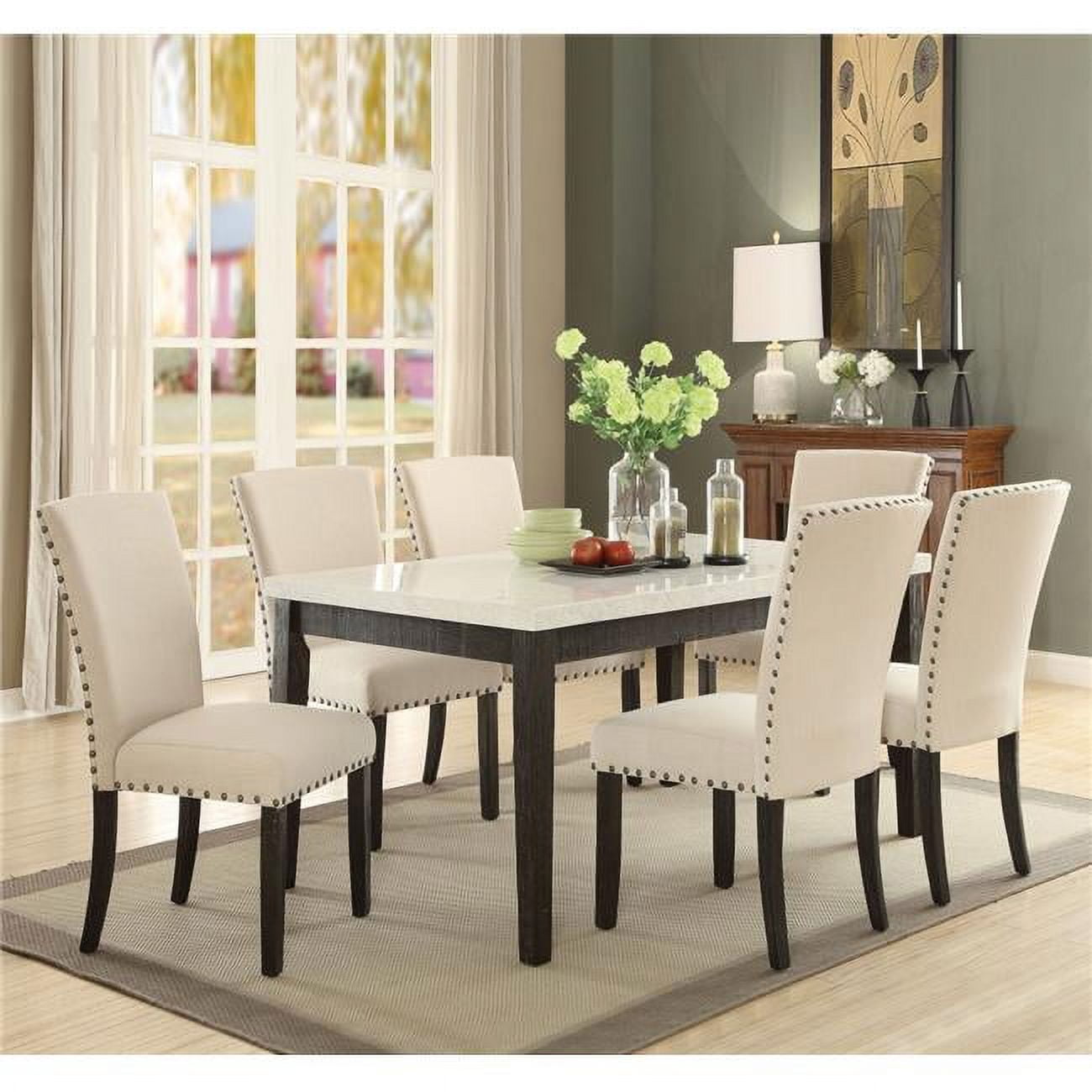 Nolan White Marble and Dark Oak Counter Height Table