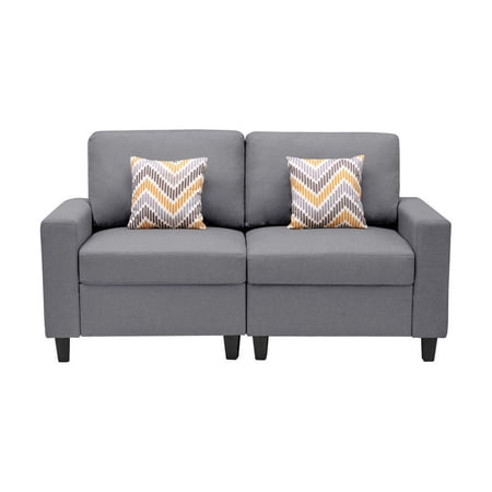 Nolan Gray Linen Fabric Loveseat with Pillows and Interchangeable Legs