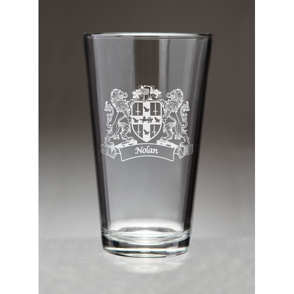 Nolan Irish Coat of Arms Lions Pint Glasses (Sand Etched)