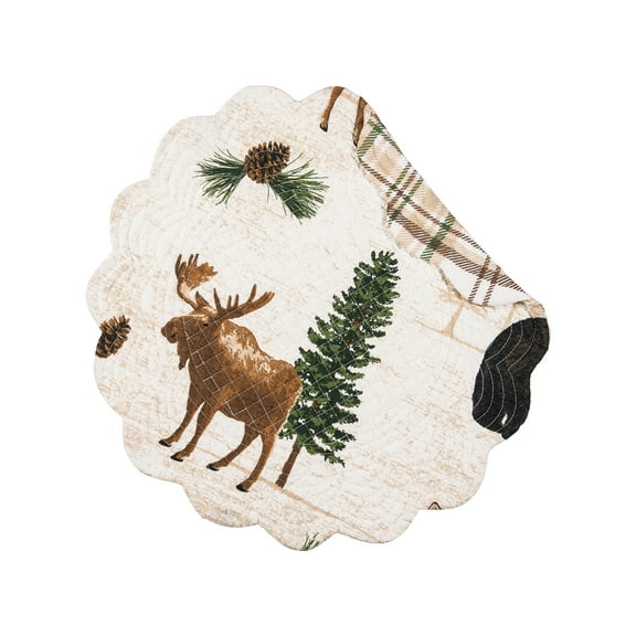 Noland Pines Single Placemat Round Lodge Cabin Nature Rustic White And, 17"