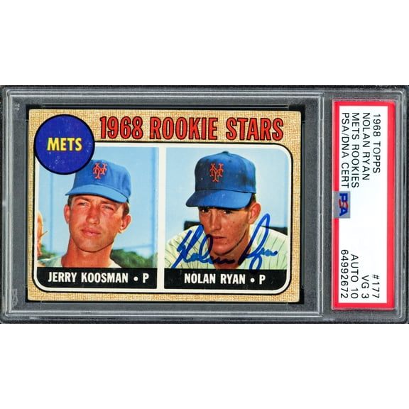 Nolan Ryan Autographed 1968 Topps Rookie Card #177 New York Mets PSA 3 Auto Grade Gem Mint 10 PSA/DNA #64992672