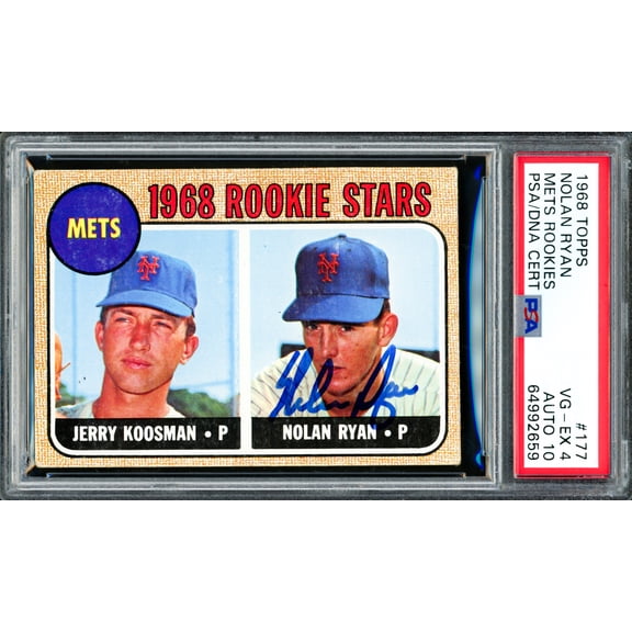 Nolan Ryan Autographed 1968 Topps Rookie Card #177 New York Mets PSA 4 Auto Grade Gem Mint 10 PSA/DNA #64992659