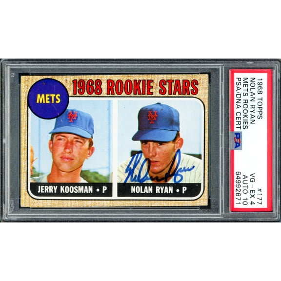 Nolan Ryan Autographed 1968 Topps Rookie Card #177 New York Mets PSA 4 Auto Grade Gem Mint 10 PSA/DNA #64992671