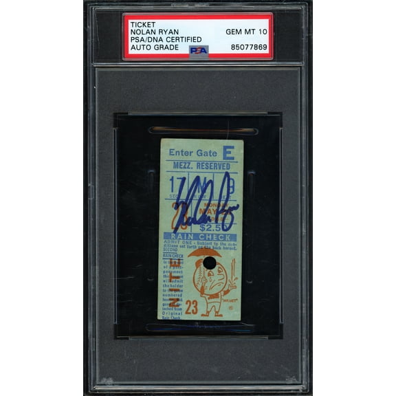 Nolan Ryan Autographed 5/20/1968 Rookie Year Ticket New York Mets Auto Grade Gem Mint 10 PSA/DNA #85077869