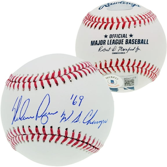 Nolan Ryan Autographed Official MLB Baseball Texas Rangers "69 WS Champs" Beckett BAS 201277