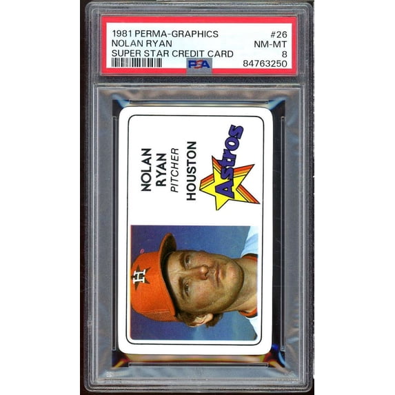 Nolan Ryan Card 1981 Perma-Graphics Super Star Credit Card #26 PSA 8