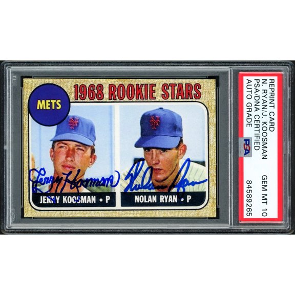 Nolan Ryan & Jerry Koosman Autographed 1968 Topps Rookie Reprint Card #177 New York Mets Auto Grade Gem Mint 10 PSA/DNA 203893
