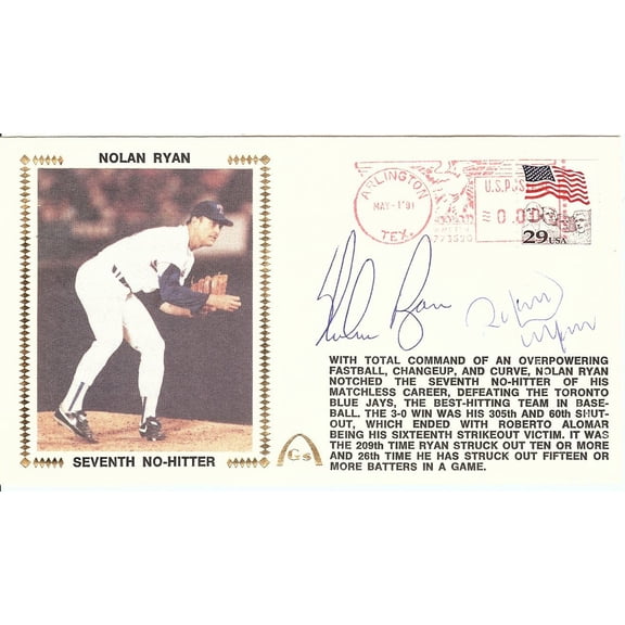 Nolan Ryan Roberto Alomar Dual Signed Autographed First Day Cover JSA U06484