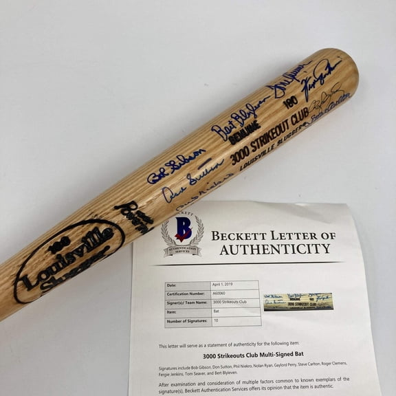 Nolan Ryan Tom Seaver 3,000 Strikeout Club Signed Baseball Bat Beckett COA