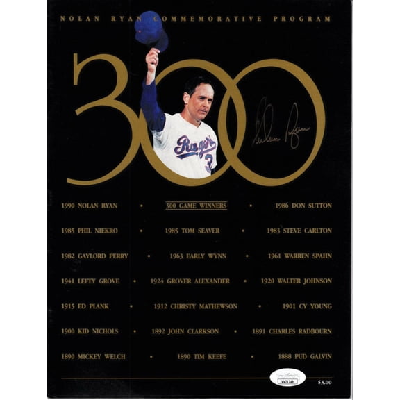 Nolan Ryan autographed Texas Rangers 300th Win commemorative program JSA