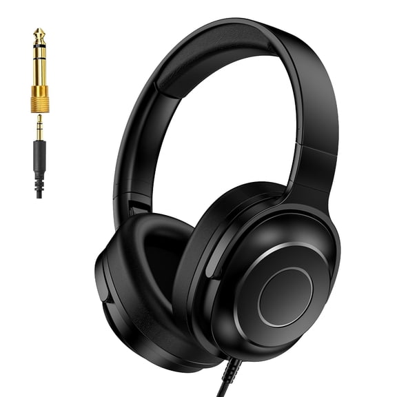 Nolansend X9 Wired Over-Ear Headphones, Studio Monitor Headsets, Hi-Res DJ Stereo Headphone with Foldable Design, 3.5/6.35MM Plug for AMP Recording Podcast Mixing PC Guitar - Black
