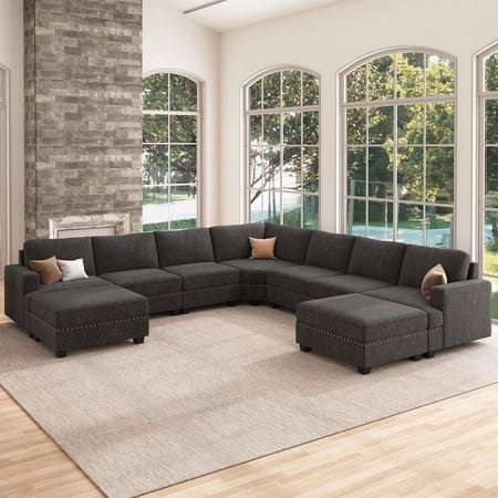 Nolany Modern Corner Modular Sectional Sofa with Movable Storage Ottoman for Living Room, Dark Grey