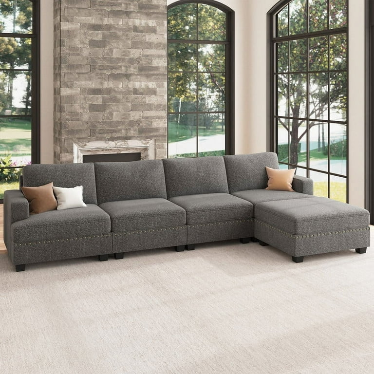 Nolany Modern L Shaped Couch with Storage Chaises and Ottoman for