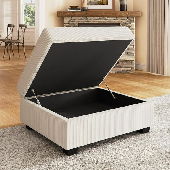 Nolany Storage Ottoman for Sectional Couch, Movable Storage Ottoman for Modular Sectional Sofa, Beige