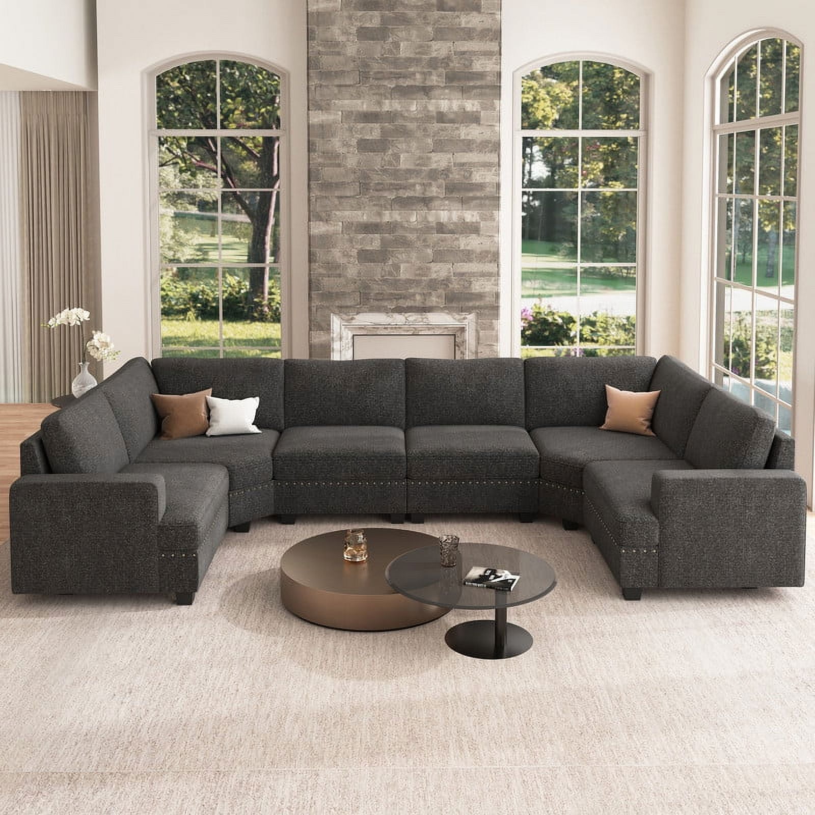 Nolany U Shaped Sectional Sofa Couch with Corner Sets for Apartment and Living Room Dark Grey