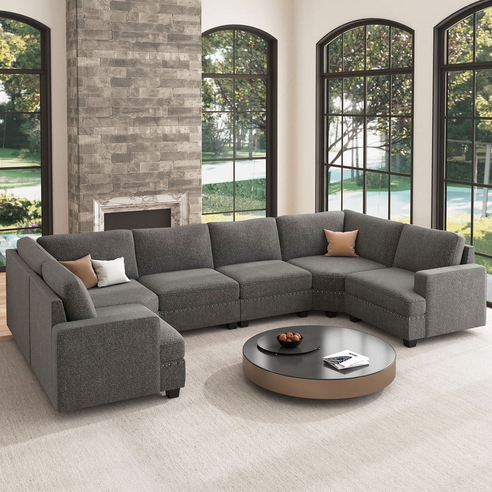Nolany U Shaped Sectional Sofa Couch with Corner Sets for Apartment and ...