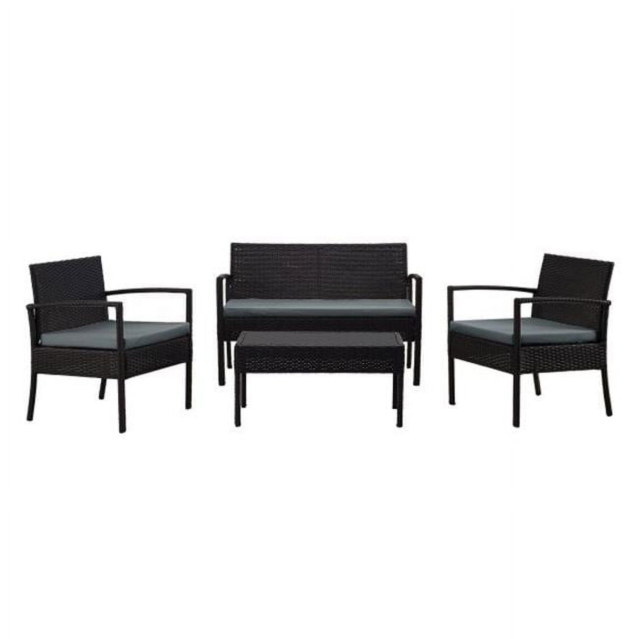 Gray 4-Piece Rattan Patio Conversation Set with Cushions