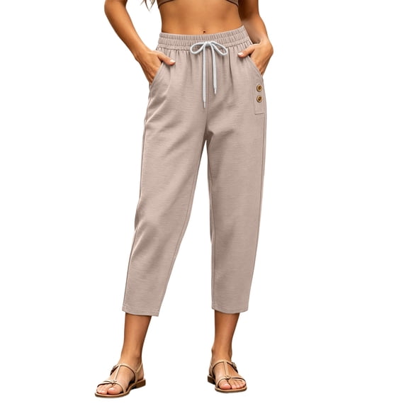 Nolissa Women's Elastic Waist Capri Pants Casual Loose Cropped Trousers with Pockets