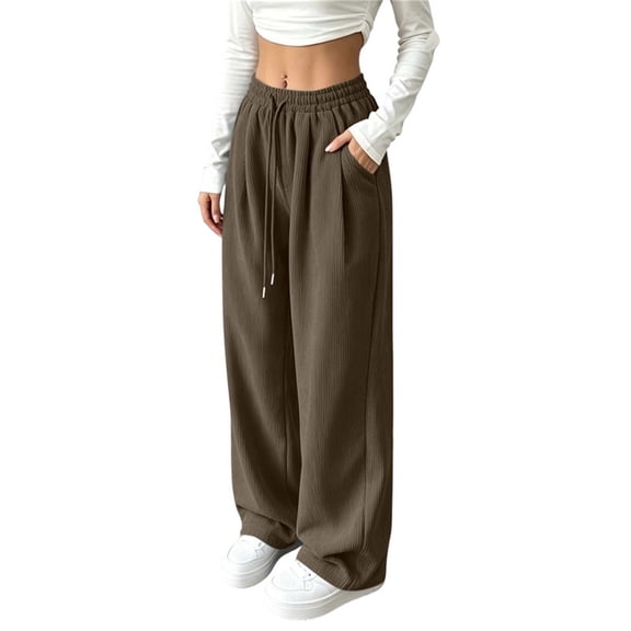 Nolissa Womens Corduroy Pants 2026 High Waisted Wide Leg Drawstring Flowy Beach Trousers with Pockets S