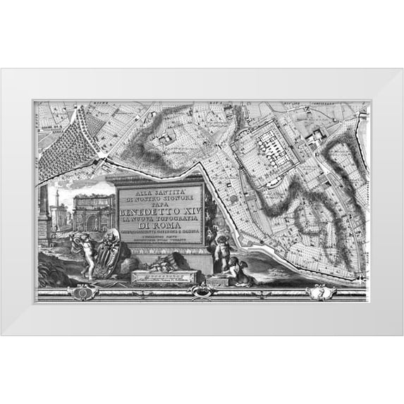Nolli, Giovanni Battista 14x10 White Modern Wood Framed Museum Art Print Titled - Rome Sectional Map