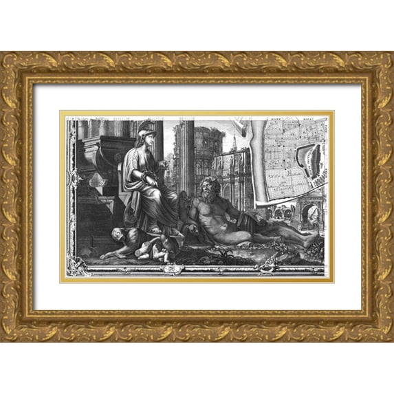 Nolli, Giovanni Battista 18x13 Gold Ornate Wood Framed with Double Matting Museum Art Print Titled - Rome Sectional Map