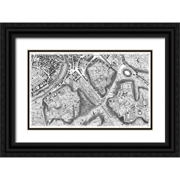 Nolli, Giovanni Battista 24x16 Black Ornate Wood Framed with Double Matting Museum Art Print Titled - Rome Sectional Map