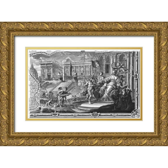 Nolli, Giovanni Battista 24x16 Gold Ornate Wood Framed with Double Matting Museum Art Print Titled - Rome Sectional Map