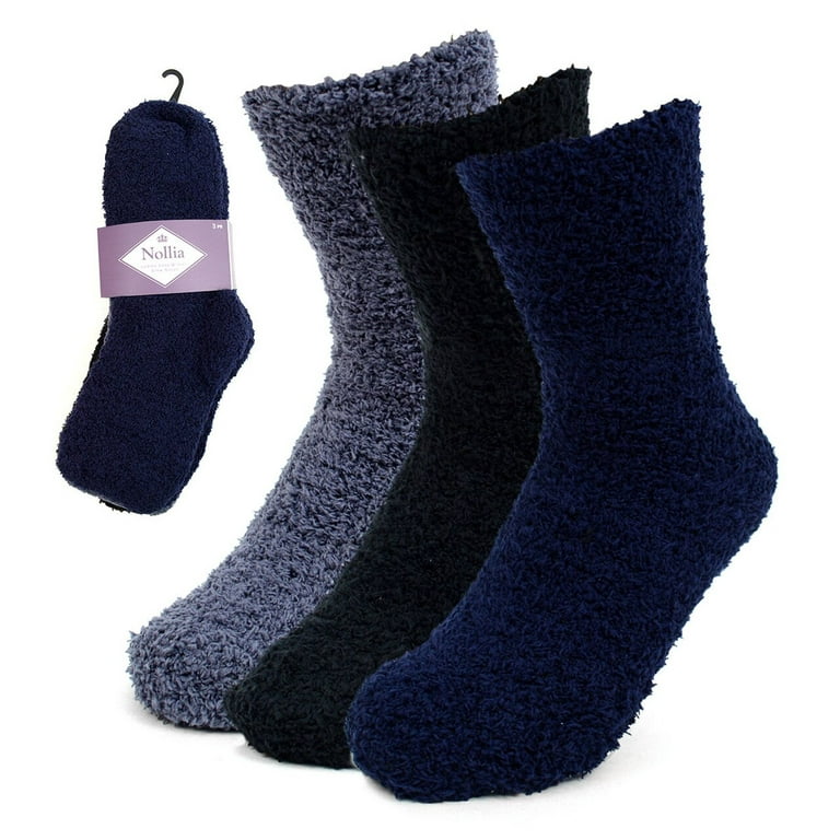 Nollia Assorted Warm & Fuzzy Winter Socks for Women- Soft & Stretchy Plush  Crew Cozy Socks- 3 Pairs-Solid Dark Color