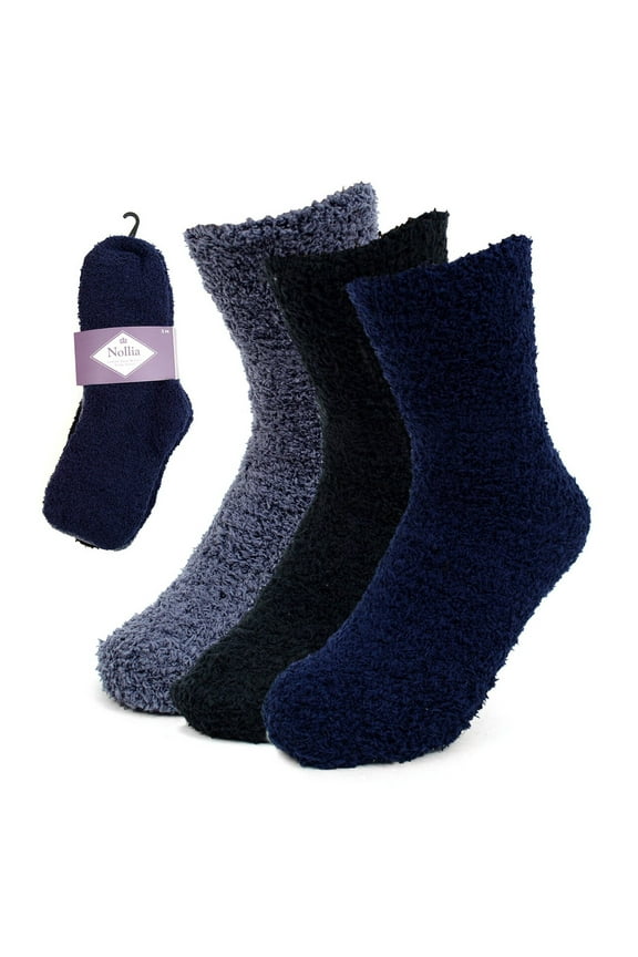 Assorted Warm & Fuzzy Winter Socks for Women- Soft & Stretchy Plush Crew Cozy Socks- 3 Pairs-Solid Dark Color