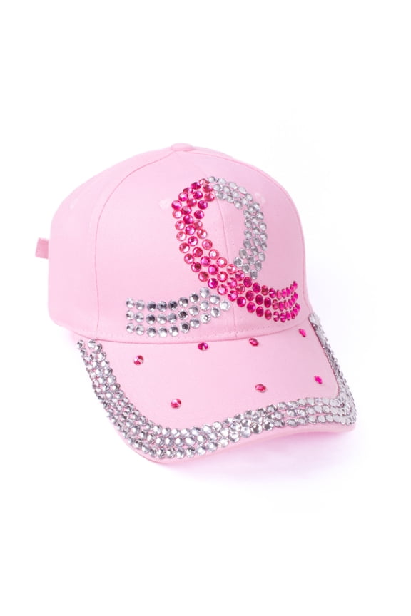 Cancer Awareness Hats for Women - Bling Baseball Cap Denim Rhinestone Hat with Adjustable Faux Leather Strap