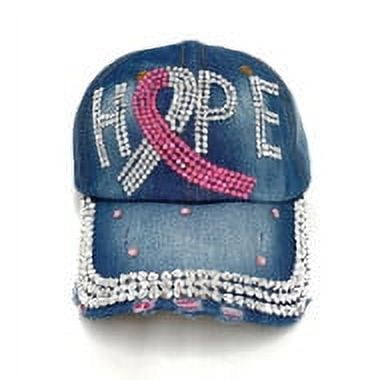 Nollia Cancer Awareness Hats for Women - Bling Baseball Cap Denim Rhinestone Hat with Adjustable Faux Leather Strap