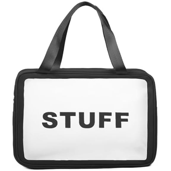 Nollia Clear Black PVC Cosmetic & Toiletry Bag with Handle Transparent Travel Makeup Organizer for Bathroom, Gym, Beach & Carry-On